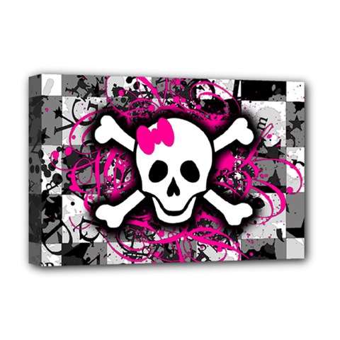 Splatter Girly Skull Deluxe Canvas 18  x 12  (Stretched) from ArtsNow.com