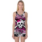 Splatter Girly Skull One Piece Boyleg Swimsuit