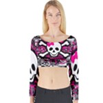 Splatter Girly Skull Long Sleeve Crop Top