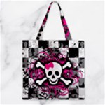 Splatter Girly Skull Zipper Grocery Tote Bag