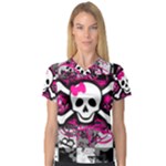 Splatter Girly Skull V-Neck Sport Mesh Tee