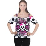 Splatter Girly Skull Cutout Shoulder Tee