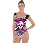 Splatter Girly Skull Short Sleeve Leotard 