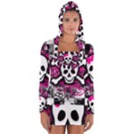 Splatter Girly Skull Long Sleeve Hooded T-shirt