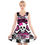 Splatter Girly Skull V-Neck Sleeveless Dress