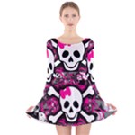 Splatter Girly Skull Long Sleeve Velvet Skater Dress