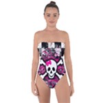 Splatter Girly Skull Tie Back One Piece Swimsuit