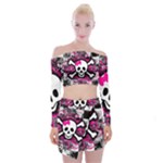 Splatter Girly Skull Off Shoulder Top with Mini Skirt Set