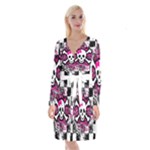 Splatter Girly Skull Long Sleeve Velvet Front Wrap Dress