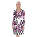 Splatter Girly Skull Long Sleeve Velvet Front Wrap Dress