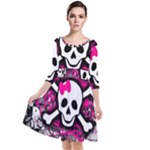 Splatter Girly Skull Quarter Sleeve Waist Band Dress