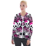 Splatter Girly Skull Velour Zip Up Jacket