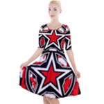 Star Checkerboard Splatter Quarter Sleeve A-Line Dress