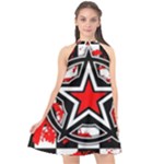 Star Checkerboard Splatter Halter Neckline Chiffon Dress 