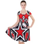 Star Checkerboard Splatter Cap Sleeve Midi Dress