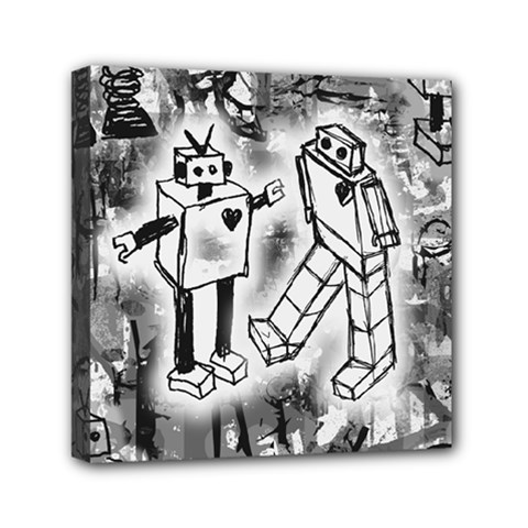 Robot Love Mini Canvas 6  x 6  (Stretched) from ArtsNow.com