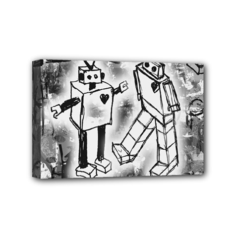 Robot Love Mini Canvas 6  x 4  (Stretched) from ArtsNow.com