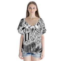 V-Neck Flutter Sleeve Top 