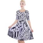 Robot Love Quarter Sleeve A-Line Dress