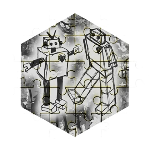 Robot Love Wooden Puzzle Hexagon from ArtsNow.com