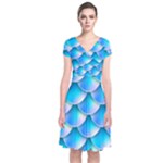 Mermaid Tail Blue Short Sleeve Front Wrap Dress