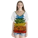 rainbow christmas tree V-Neck Flutter Sleeve Top