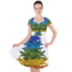 rainbow christmas tree Cap Sleeve Midi Dress