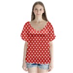 Redpolkaminnie V-Neck Flutter Sleeve Top
