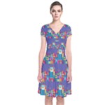 IT S A SMALL WORLD Short Sleeve Front Wrap Dress