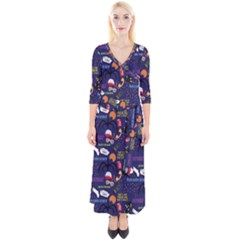 Quarter Sleeve Wrap Maxi Dress 