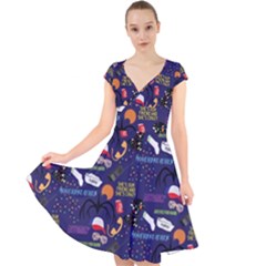 Cap Sleeve Front Wrap Midi Dress 