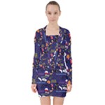 STRANGER THINGS V-neck Bodycon Long Sleeve Dress