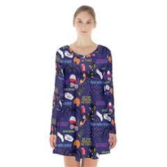 Long Sleeve Velvet V-neck Dress 