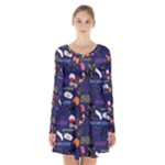 STRANGER THINGS Long Sleeve Velvet V-neck Dress