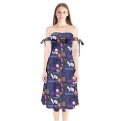 Shoulder Tie Bardot Midi Dress 