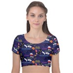 STRANGER THINGS Velvet Short Sleeve Crop Top 