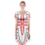 Motif Short Sleeve V-neck Flare Dress