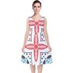 Motif V-Neck Midi Sleeveless Dress 