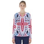 Motif V-Neck Long Sleeve Top