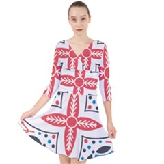 Quarter Sleeve Front Wrap Dress 