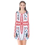 Motif Long Sleeve V-neck Flare Dress
