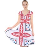 Motif Cap Sleeve Front Wrap Midi Dress