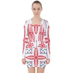Motif V-neck Bodycon Long Sleeve Dress