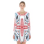 Motif Long Sleeve Velvet V-neck Dress