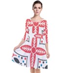 Motif Quarter Sleeve Waist Band Dress