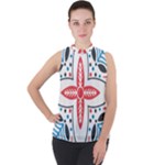 Motif Mock Neck Chiffon Sleeveless Top