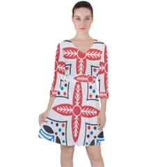 Quarter Sleeve Ruffle Waist Dress 