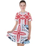 Motif Short Sleeve Shoulder Cut Out Dress 