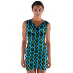 0059 Comic Head Bothered Smiley Pattern Wrap Front Bodycon Dress
