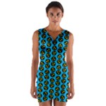 0059 Comic Head Bothered Smiley Pattern Wrap Front Bodycon Dress